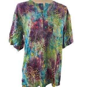Legony Fine Art of Batix Vibrant Multicolor Blouse/ Tunic Size Small